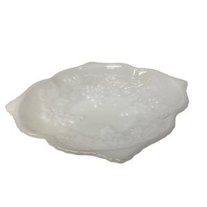 Vintage Anchor Hocking Milk Glass 50s Pedestal Bowl Embossed Grapes 10 x12.5"